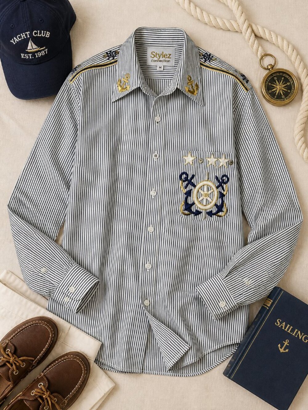 Vintage Stylez Connection Nautical Button Down Shirt M Striped